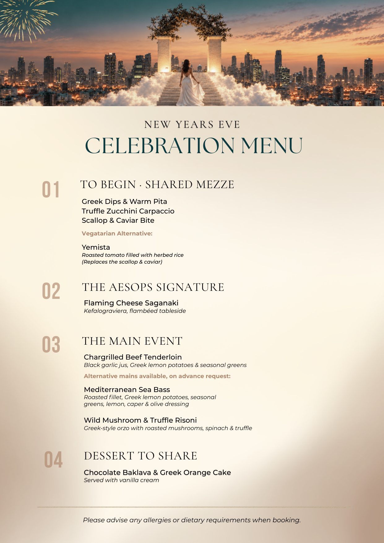 NYE — Mykonos White Party menu page 1