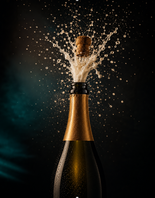 Champagne bottle with cork popping