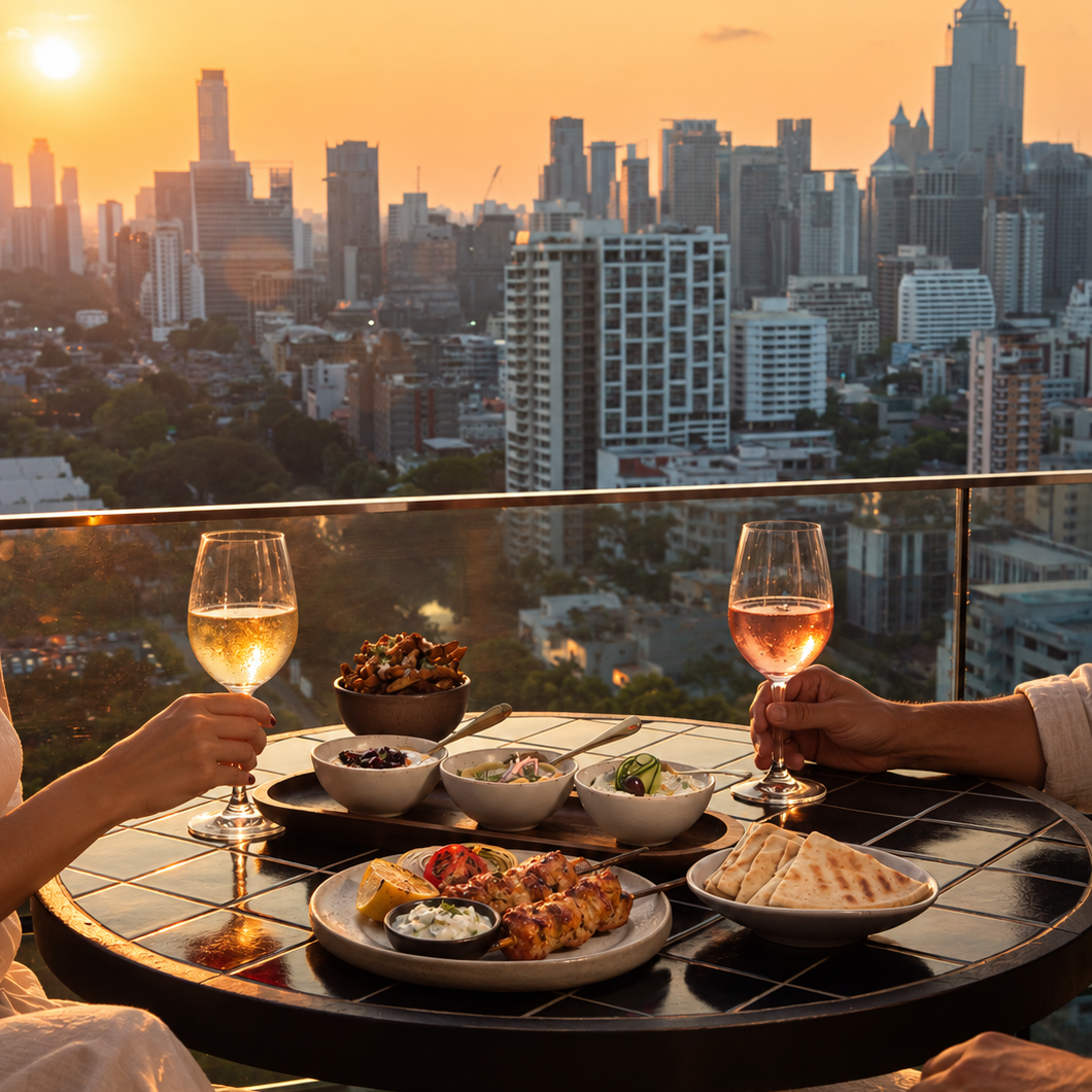 Sunset Happy Hour on the Aesops rooftop, Bangkok